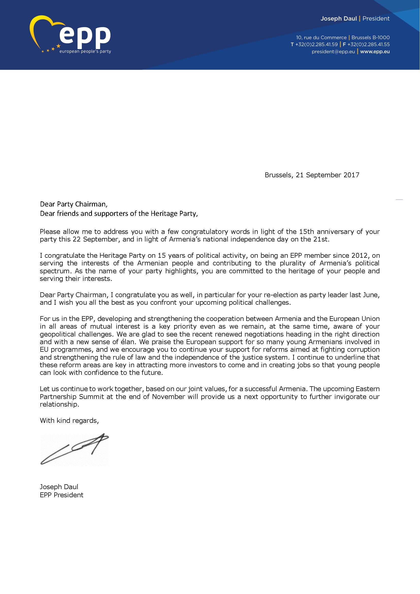 Heritage Party congratulations independence day